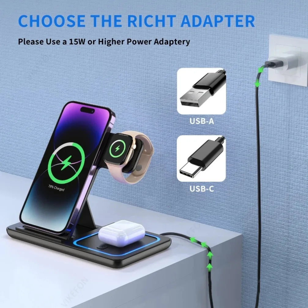 Vikefon Foldable 3-in-1 Wireless Charging Station