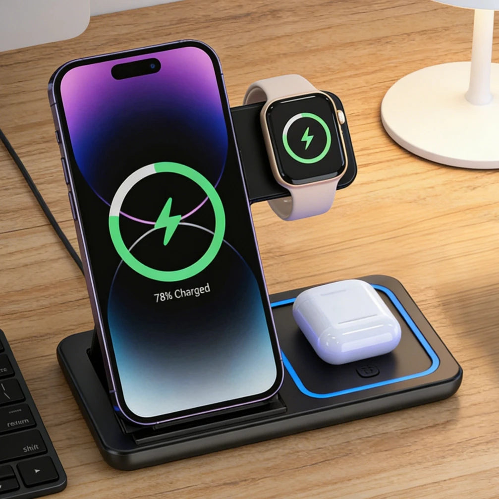 Vikefon Foldable 3-in-1 Wireless Charging Station