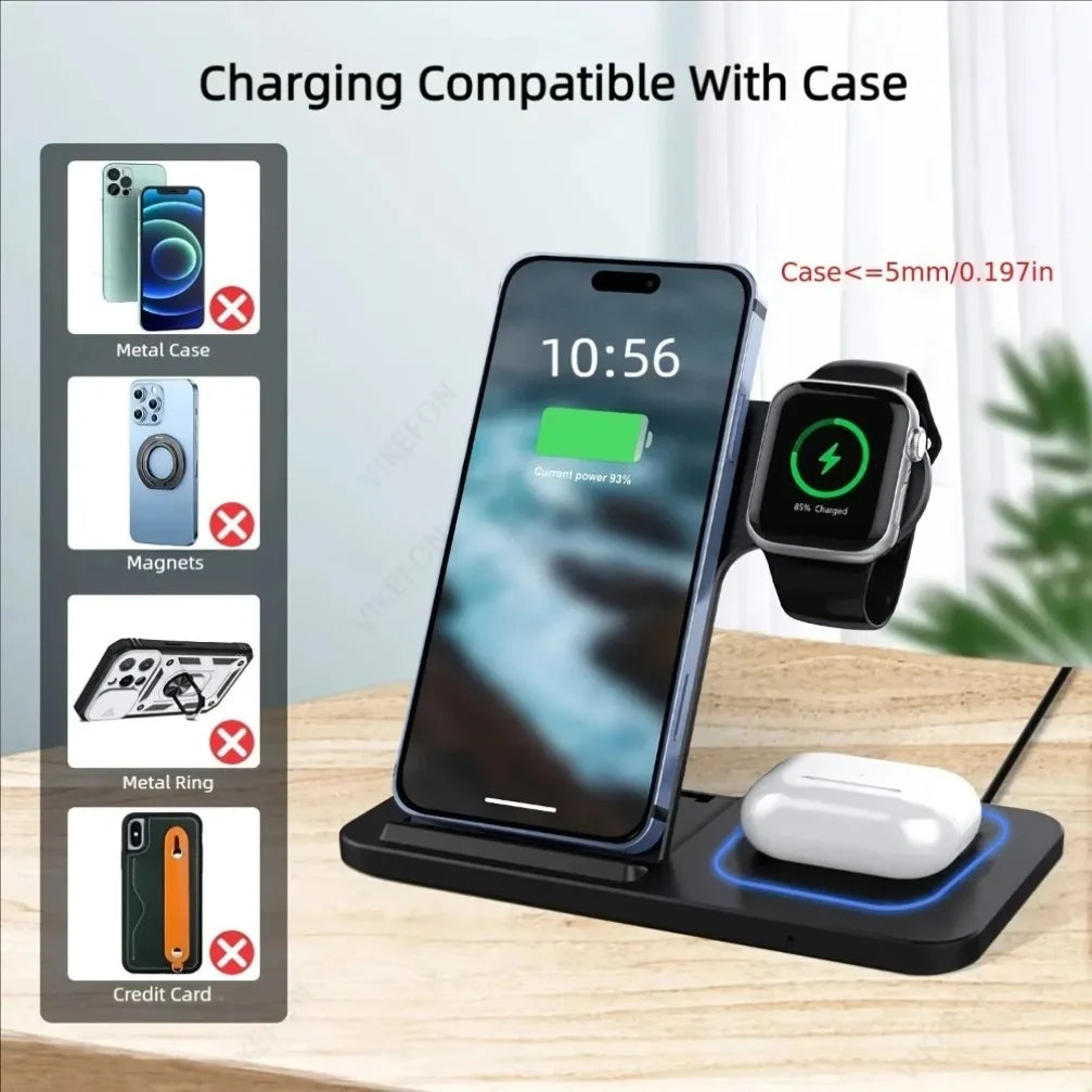 Vikefon Foldable 3-in-1 Wireless Charging Station